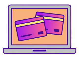 Laptop displaying holographic financial dashboard and credit cards vector illustration vector