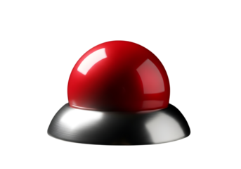 Emergency red button glossy dome with chrome base on black background