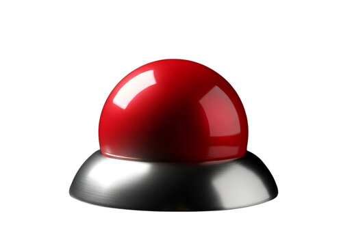 Emergency red button glossy dome with chrome base on black background