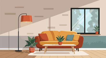 Flat Vector Cozy Home Interior Minimal Living Room Design