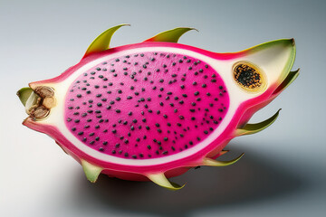 Stunning close-up of dragon fruit slice highlighting natural textures and vibrant hues for classroom lessons on plant anatomy and sustainable tropical agriculture
