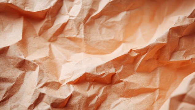 Close-up of crumpled light peach-toned paper