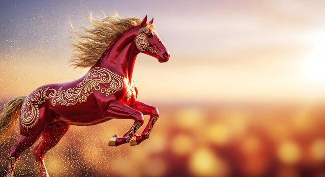 luxury red and gold chinese horse new year background,  2026 new year, wallpaper
