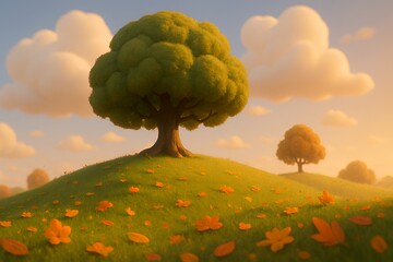 Stunning autumn landscape with vibrant trees and fallen leaves creating a peaceful and serene outdoor scene for seasonal designs and nature lovers