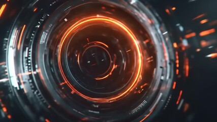 Abstract futuristic technology interface with rotating glowing orange elements - Powered by Adobe
