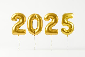 Shimmering gold balloons proudly display the year 2025, heralding new beginnings and exciting opportunities for celebration and progress.