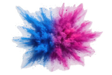 Obraz premium Exploding colorful powder creating vibrant cloud, blue and pink pigments merging for energy on transparent background