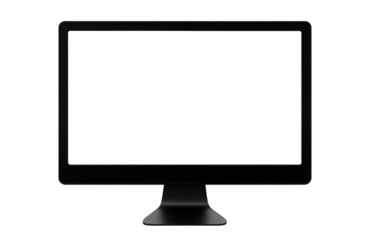 Desktop computer monitor with blank screen presenting minimal technology device for web ui ux design mockup