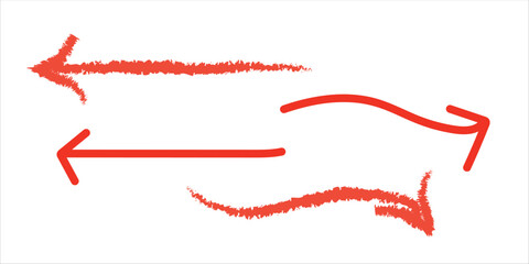 arrow, red, direction, illustration, minimalist, design, symbol, icon, sign, graphic, white, background, pointing, left, right, curve, straight, sketch, handdrawn, marker, crayon, art, drawing, simple