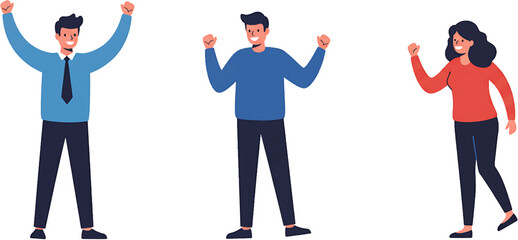 Cheerful Business People Celebrating Success in Flat Style.