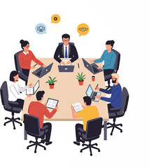 Diverse Team in a Meeting Around a Table Working on Projects.
