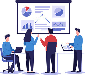 Business Team Presentation with Charts and Graphs on a Screen.