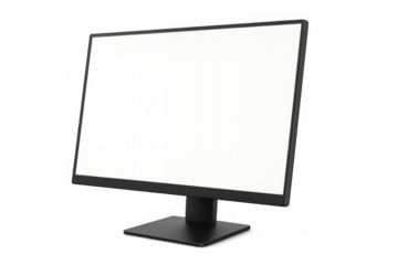 Modern computer monitor presenting a blank white screen, technology mockup for website content and business applications with transparent background
