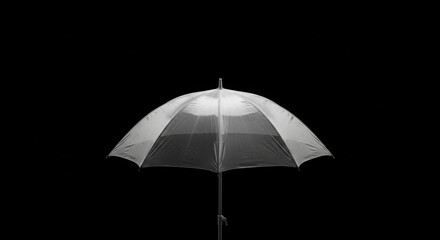 Obraz premium Clear umbrella stands open against a stark black backdrop, offering protection and a sense of minimalist elegance in the darkness.