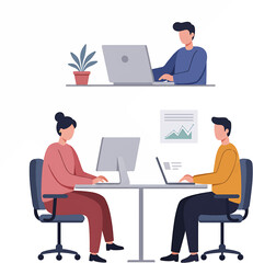 Business Colleagues Working on Computers in Office Setting.