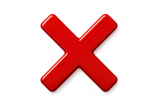 Red x mark symbol on a transparent background, conveying rejection, incorrectness, deletion, or prohibiting actions