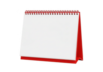 Blank red desk calendar with spiral binding isolated on transparent background