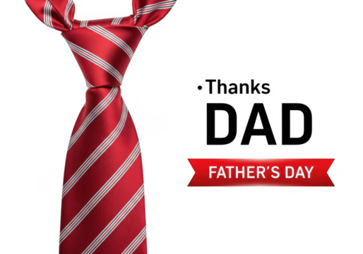 Festive fathers day greeting card featuring a red striped tie and heartfelt message, isolated on transparent background