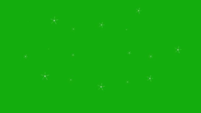 Twinkling shining stars glowing animation, sparkle dust trails, cartoon doodle white stars blinking, flat 2D vector twinkle light motion, Green background, 4K seamless loop video