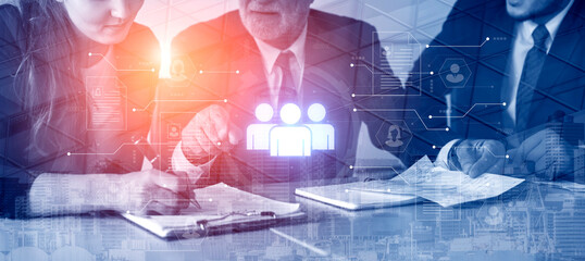 Concept of a digital human resources platform for workforce management. An applicant tracking...