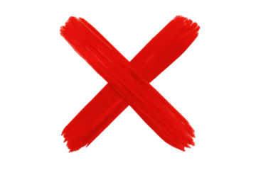 Red x mark paint stroke representing wrong, cancel, deny, prohibition, rejection, failure, mistake, and removal on transparent background