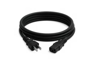 Black power delivery cable with male plug and female connector creating a circle, providing electricity to devices