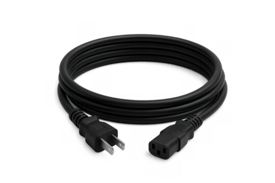 Black power delivery cable with male plug and female connector creating a circle, providing electricity to devices