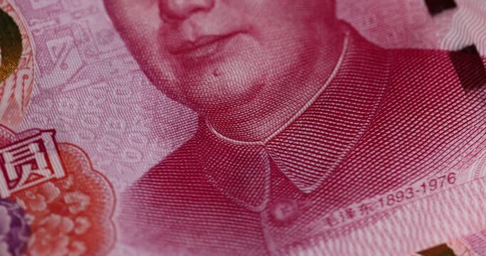 Chinese red money with a face value of 100 yuan, cash in red with national symbols of China