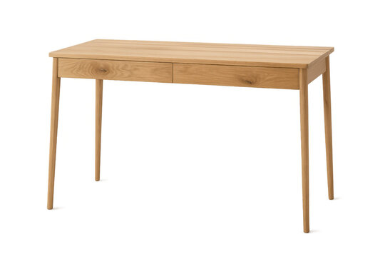 Light wood office desk with drawers, minimalist wooden table, modern home workspace furniture, transparent background