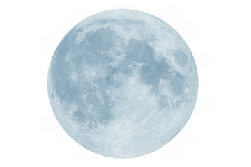 Blue full moon showing craters and surface details, a celestial body on transparent background for space concepts