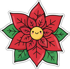 Happy Christmas Poinsettia Flower Vector Illustration
