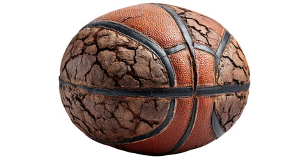 Cracked Basketball: An artistic capture showcases a vintage basketball with its leather surface exhibiting captivating cracks and textures, offering a visual symphony of sport.