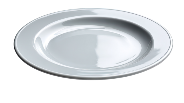 Ceramic Plate on Display: A sleek, pristine ceramic plate, its simple elegance highlighted by subtle shadowing, ready to serve as a canvas for culinary creations.