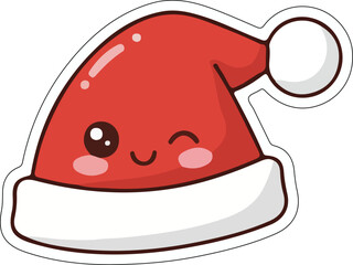 Cute kawaii Santa hat with winking face for Christmas