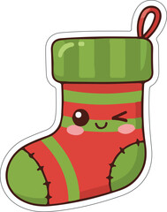 Cute Winking Vector Christmas Stocking Sticker