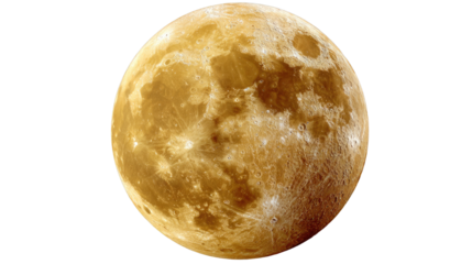 Moon's Textured Aura: A close-up shot of the full moon revealing the rugged details of its surface, casting a soft, golden glow that evokes a sense of tranquility.