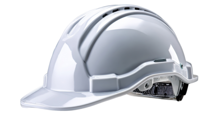 Safety First: A close-up shot of a pristine, white protective helmet, symbolizing dedication to workplace safety and a commitment to protection.