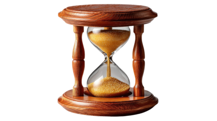 Timeless Measure: A vintage hourglass, crafted from polished wood, gracefully displays the passage of time as grains of sand steadily descend. A classic symbol of moments.