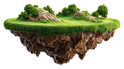 Floating Island Oasis: A captivating diorama presents a miniature island suspended in mid-air, a whimsical blend of lush greenery, rocky terrain, and vibrant life.