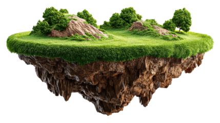 Floating Island Oasis: A captivating diorama presents a miniature island suspended in mid-air, a whimsical blend of lush greenery, rocky terrain, and vibrant life. 