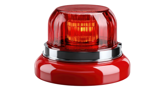 Red Emergency Beacon: A close-up view of a vibrant red emergency beacon, with its rotating light glowing brightly, symbolizing urgency and immediate attention.