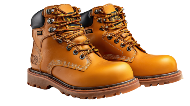 Durable Work Boots: A pair of sturdy work boots, crafted for resilience and reliability, stand ready for any task, showcasing robust design and rugged functionality.