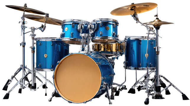 Musical Harmony: A vibrant drum set, with shiny cymbals and a collection of drums, embodies rhythm and musicality, ready for a captivating performance.