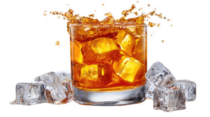 Whiskey Splash: An inviting whiskey cocktail, where amber liquid dances in a crystal glass, showcasing the allure of a moment, refreshing drinks and creating an enticing experience.