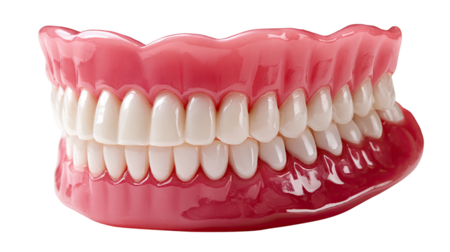 Perfect Smile Showcase: Close-up of complete denture teeth, designed for optimal comfort and a natural look, representing oral health