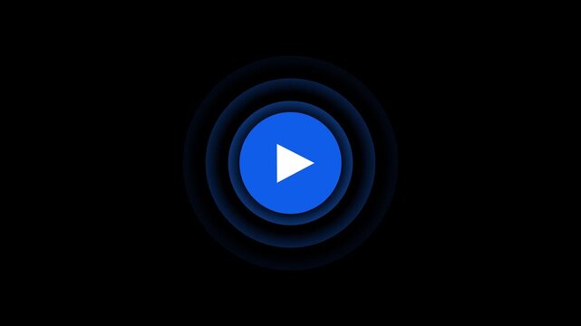 play icon, video play icon for website and mobile design animation on black background. glowing play button animation. Press to play.