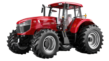 Robust Agricultural Machinery: A powerful, red tractor stands ready for work, showcasing its heavy-duty tires and robust design, representing reliability and strength in agricultural operations.