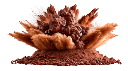 Explosive Cocoa: Witness the dynamic burst of cocoa powder, captured mid-explosion, a visually stunning display of texture and color.