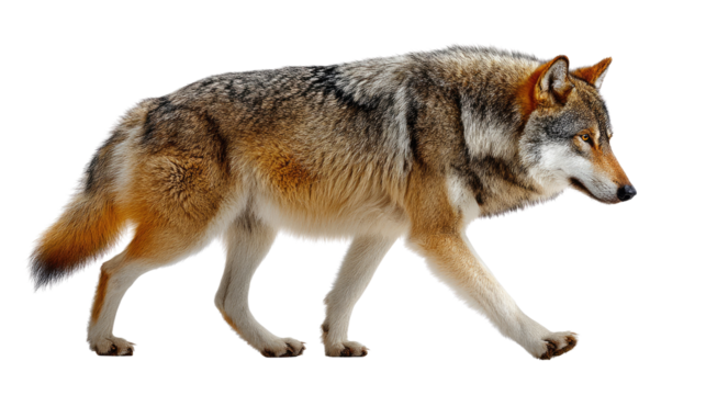 Lone Wolf's Journey: A solitary wolf gracefully traverses its domain, embodying strength and resilience, while exploring wilderness with a determined stride.