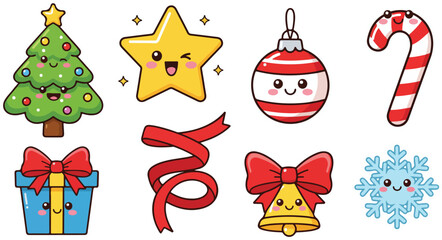 Cute Vector Christmas Holiday Icons and Emoticons Pack